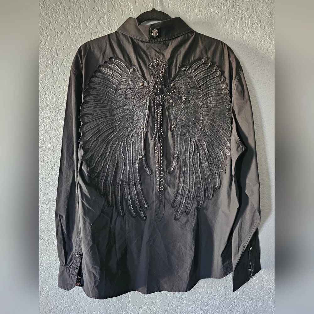 House Of Lords Men's Black Casual Button-Down Shirt with Stud Detaile